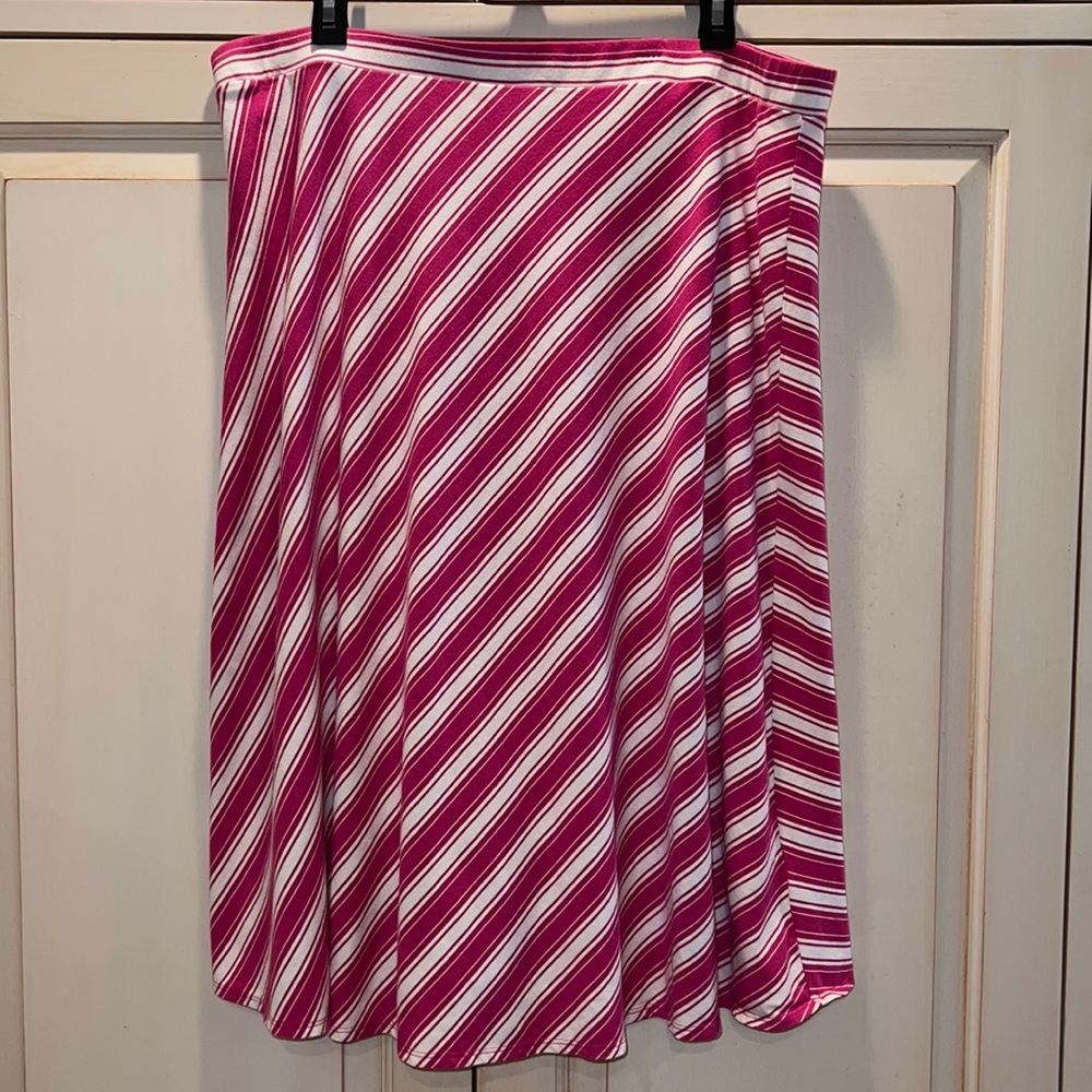 Pink and White Diagonal Stripe A-Line Skirt